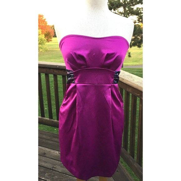 Akira Chicago Strapless Mini Dress Size M Fuchsia Purple Sexy Club Stretchy - Picture 2 of 12